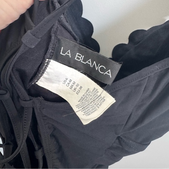 La‎ Blanca Black Scallop Lace Up Back One Piece Swimsuit Swim Size 6 - Picture 5 of 5